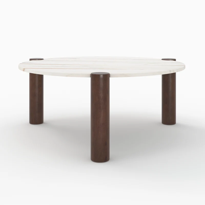 Table basse ronde Pauline en marbre et bois de manguier D86 cm