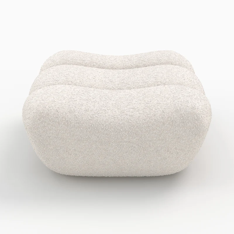Pouf Teddy en tissu bouclé blanc