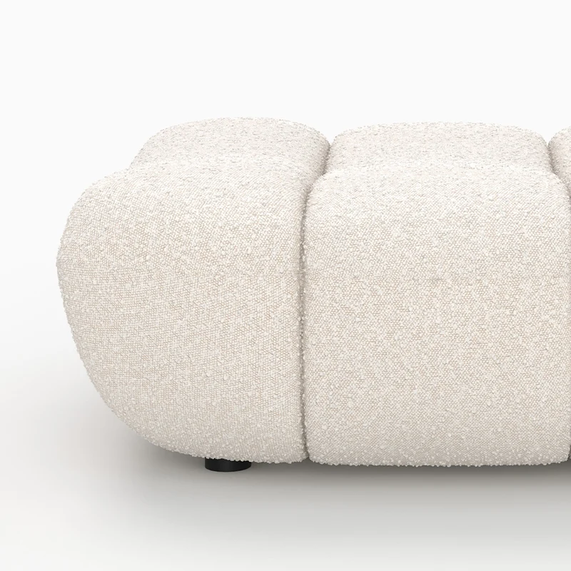 Pouf Teddy en tissu bouclé blanc