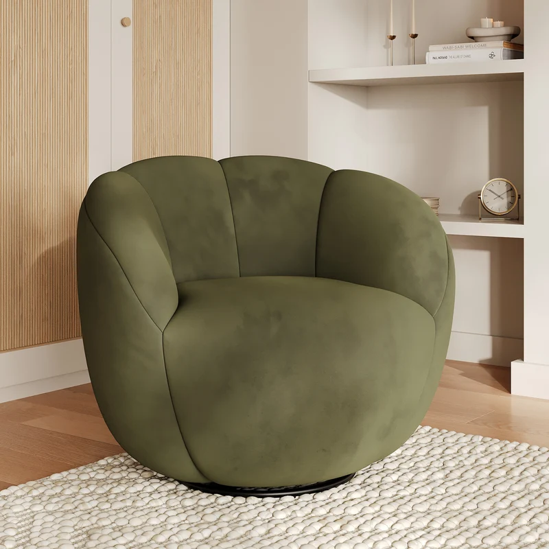 Fauteuil pivotant Ysé en velours vert olive foncé