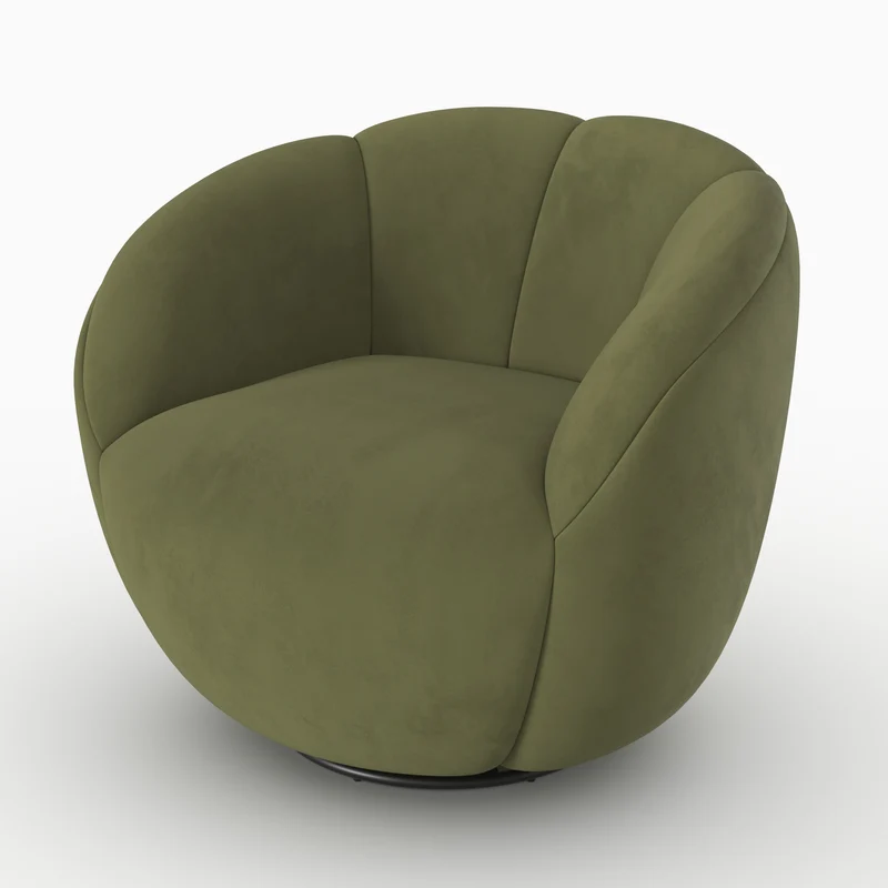 Fauteuil pivotant Ysé en velours vert olive foncé