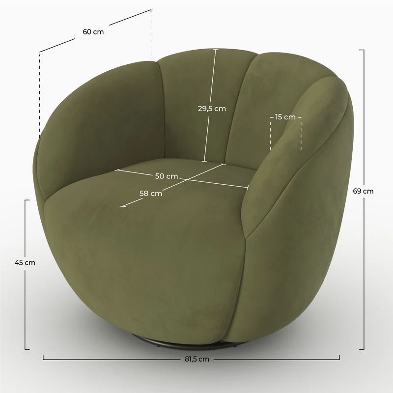 Fauteuil pivotant Ysé en velours vert olive foncé