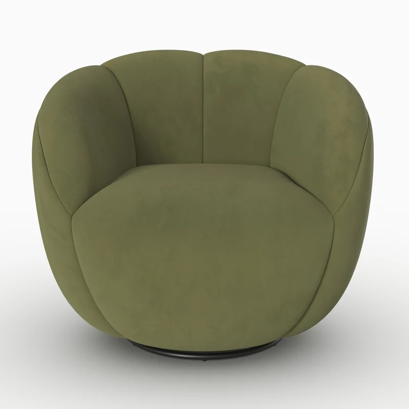 Fauteuil pivotant Ysé en velours vert olive foncé