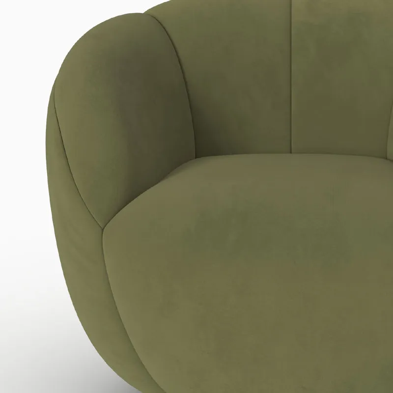 Fauteuil pivotant Ysé en velours vert olive foncé