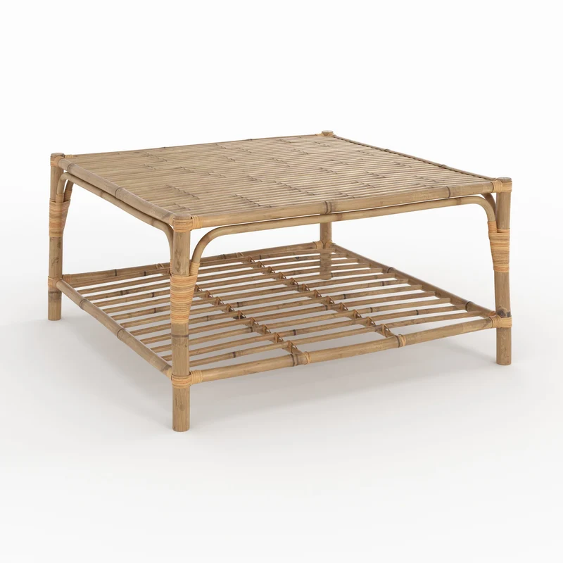 Salon de jardin Vadella 5 personnes en bambou, table basse carrée