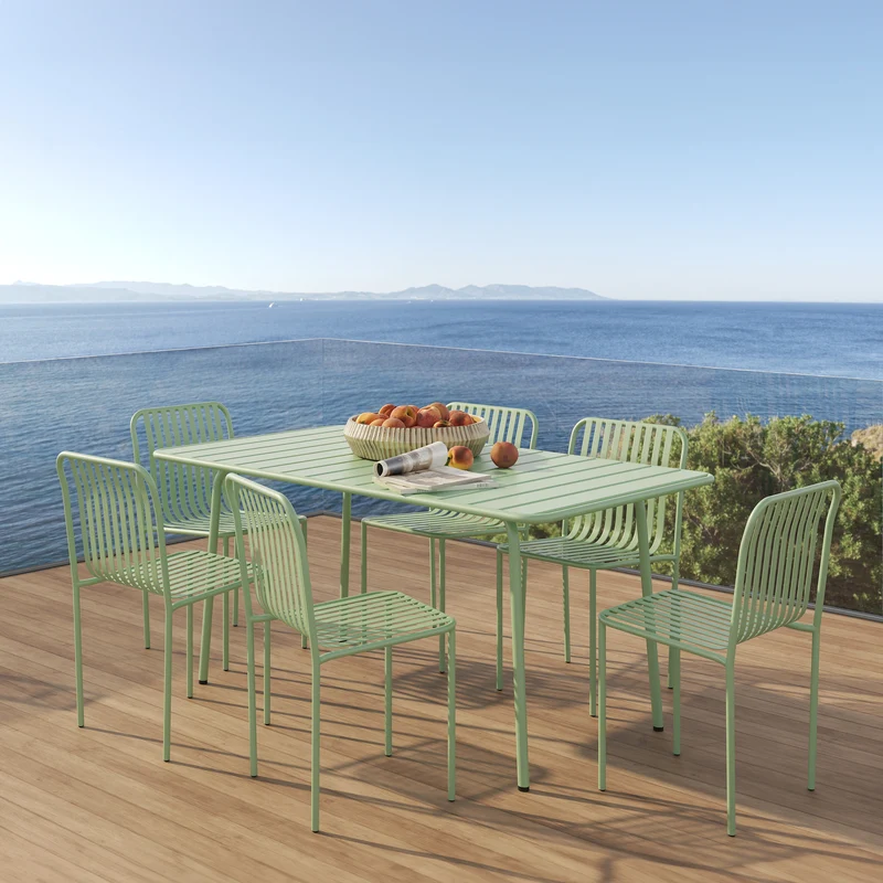 Table et chaises de jardin Yumi 6 personnes en métal vert