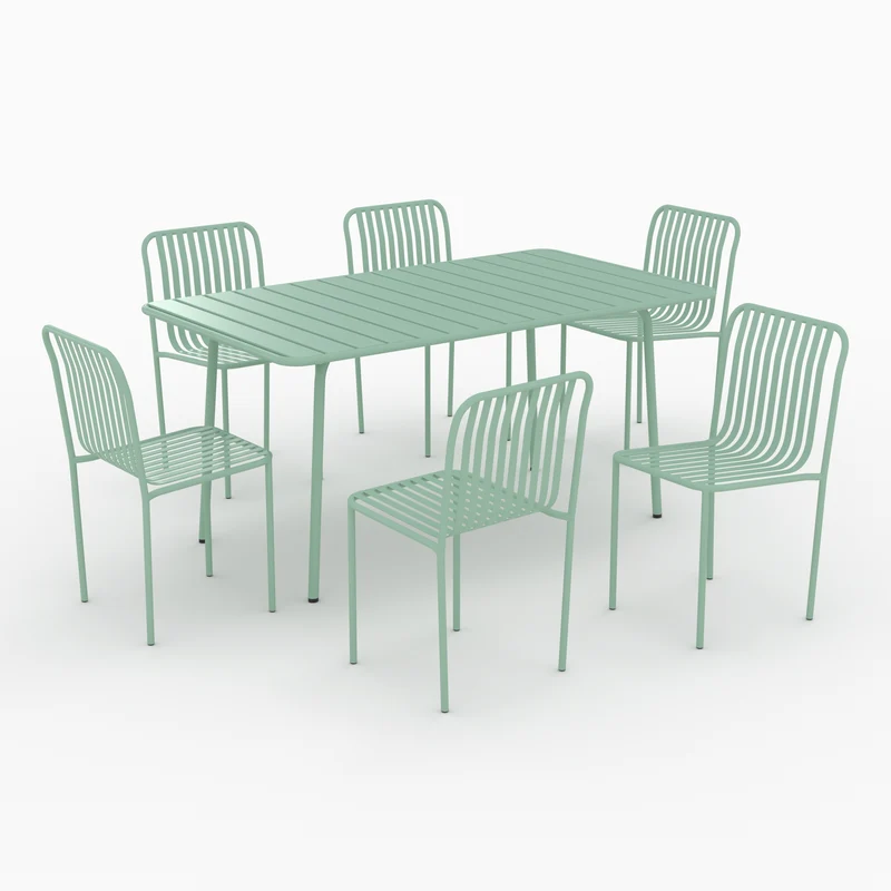 Table et chaises de jardin Yumi 6 personnes en métal vert