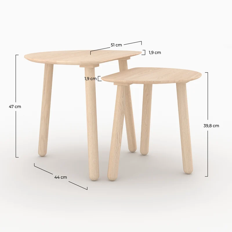 Tables gigognes Montaine en bois de frêne effet blanchi