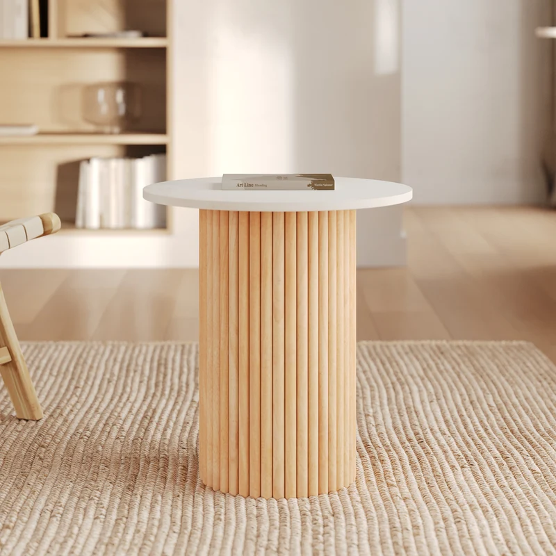 Table d'appoint Agathe en marbre et bois de manguier D40 cm