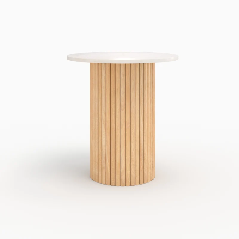 Table d'appoint Agathe en marbre et bois de manguier D40 cm