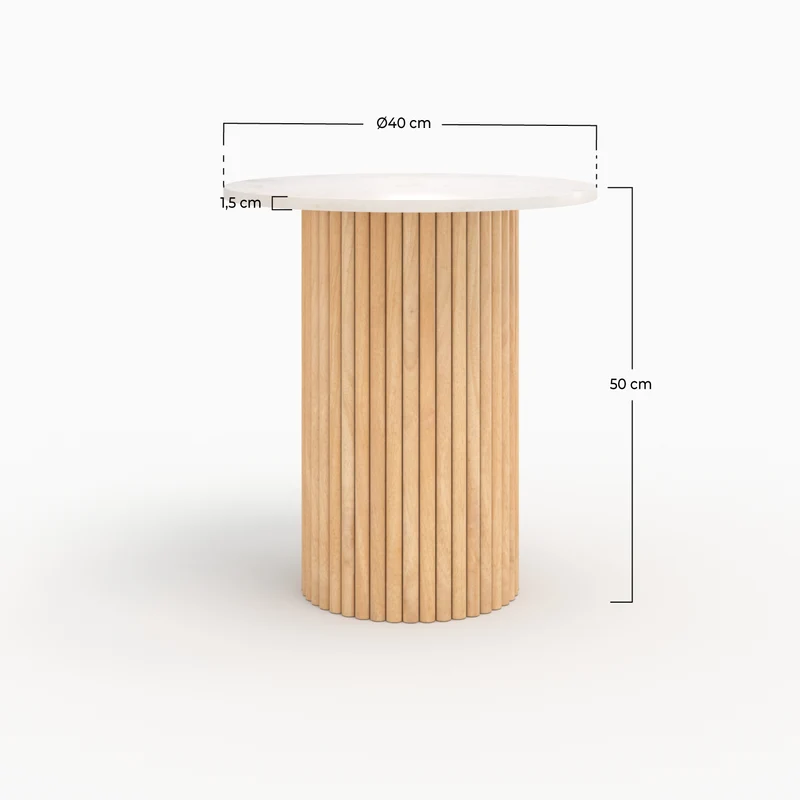 Table d'appoint Agathe en marbre et bois de manguier D40 cm