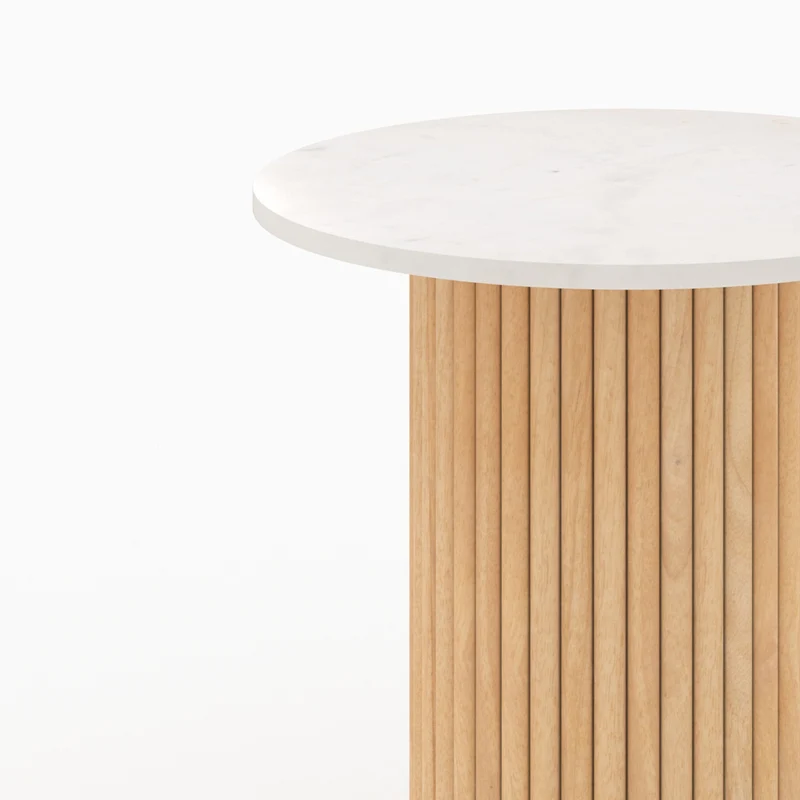 Table d'appoint Agathe en marbre et bois de manguier D40 cm