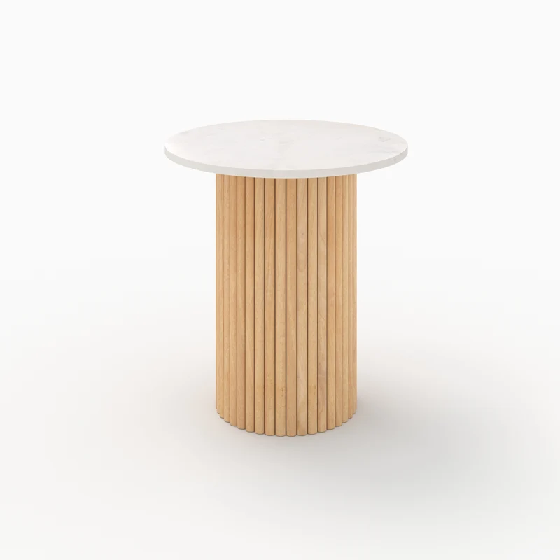 Table d'appoint Agathe en marbre et bois de manguier D40 cm