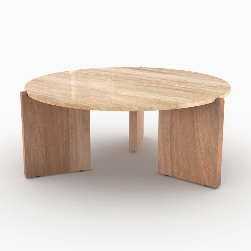 Table basse Sierra en travertin et bois D85 cm