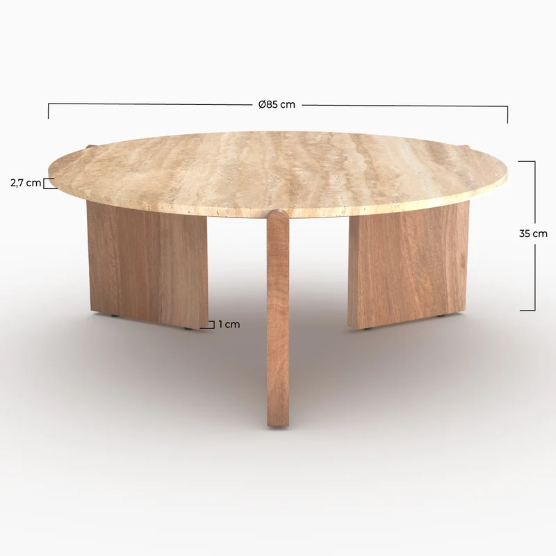Table basse Sierra en travertin et bois D85 cm