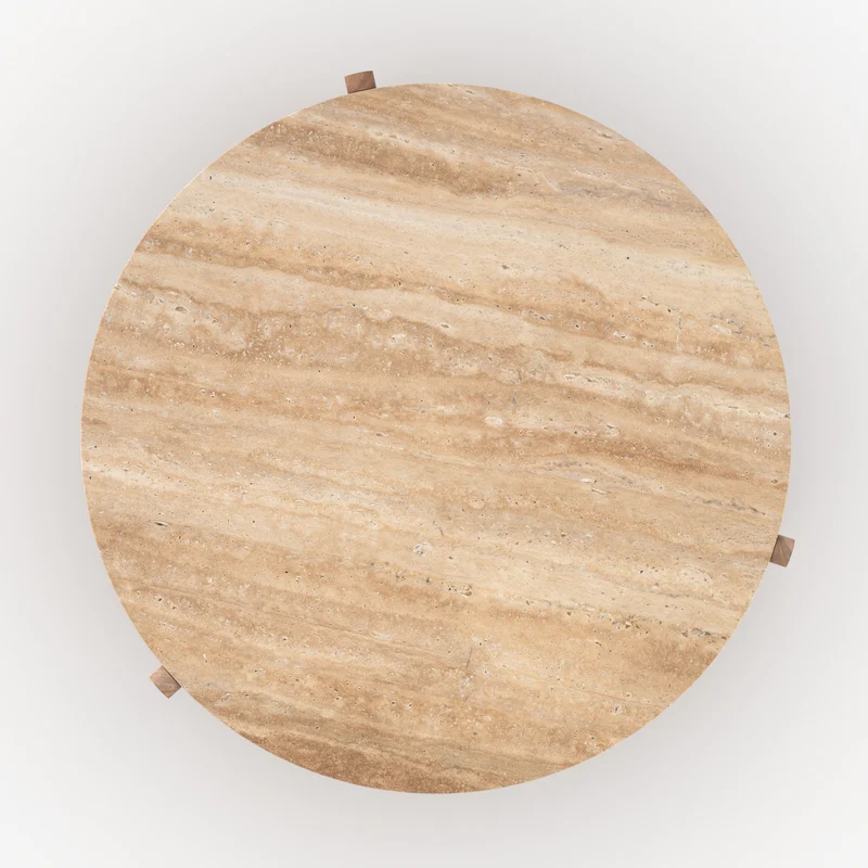 Table basse Sierra en travertin et bois D85 cm