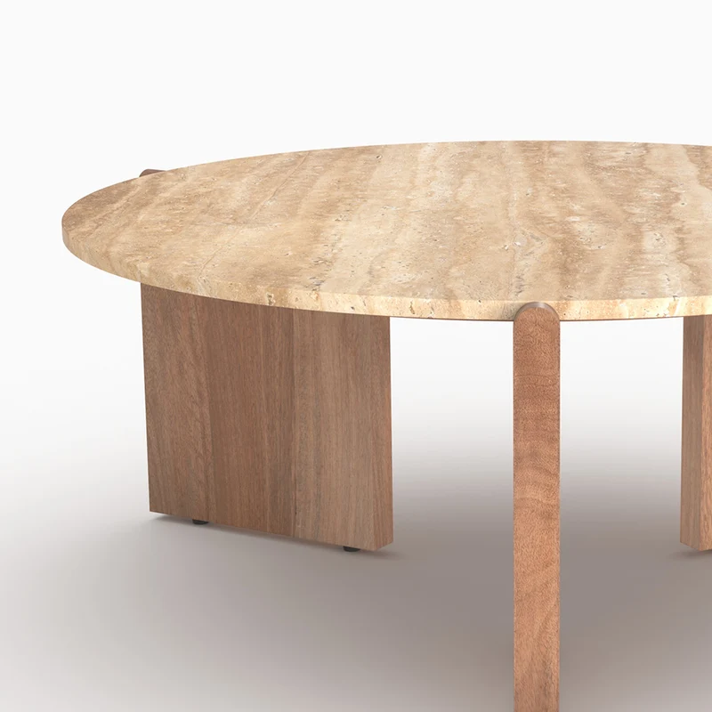 Table basse Sierra en travertin et bois D85 cm