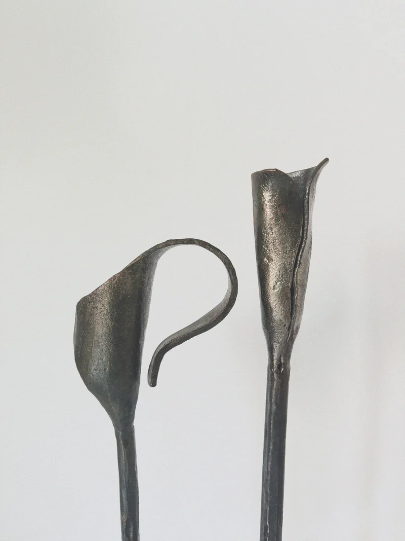 Pair of Forged Steel Artisan Candleholders, Poland