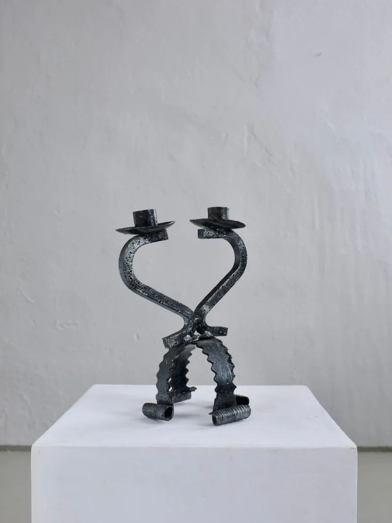 Brutalist Sculptural Iron Candle Holder, Netherlands, 1970s