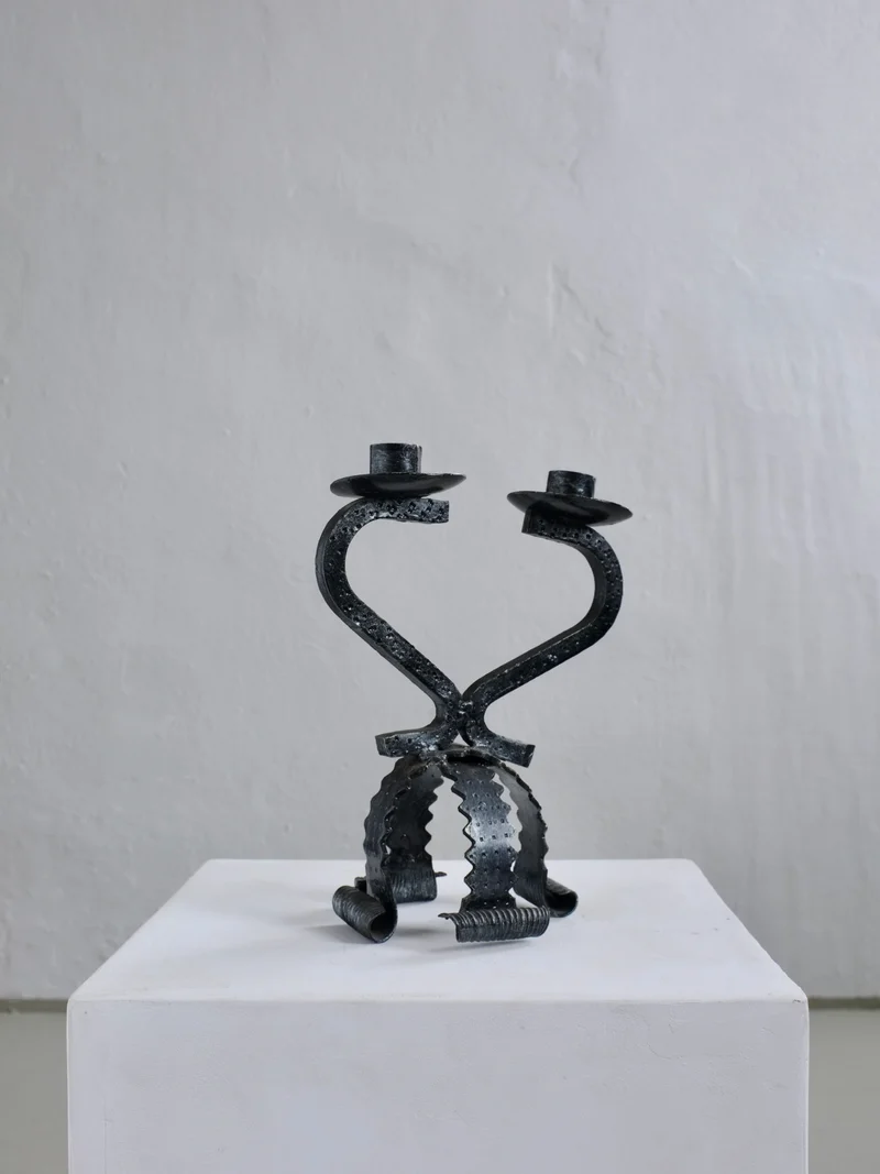 Brutalist Sculptural Iron Candle Holder, Netherlands, 1970s