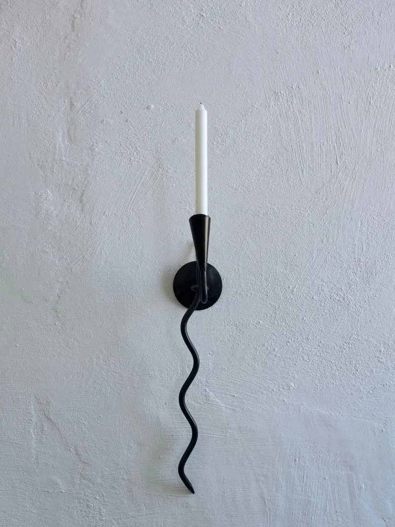 Brutalist Black Snake Wall Sconce Candle Holder, 1960s