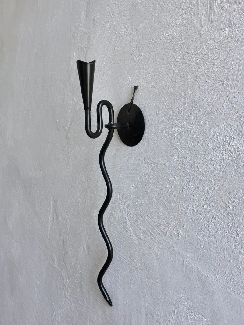 Brutalist Black Snake Wall Sconce Candle Holder, 1960s