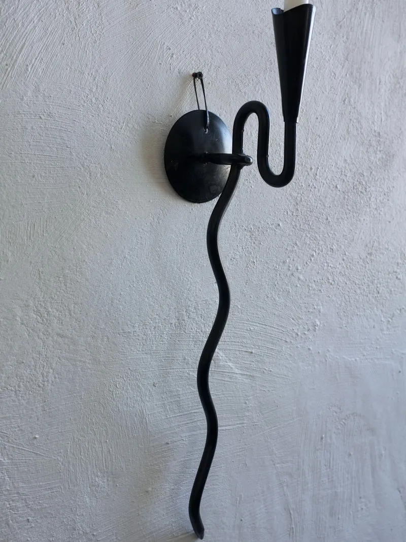 Brutalist Black Snake Wall Sconce Candle Holder, 1960s