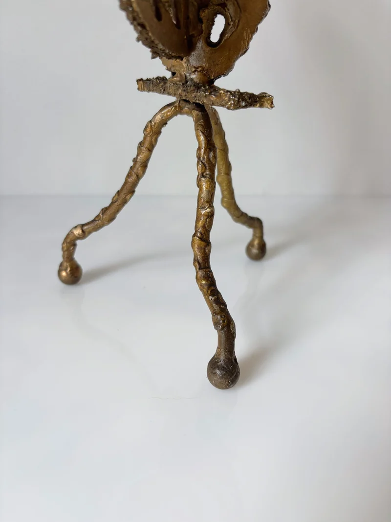 Torched Metal 3 arm Artisan Candleholder, Brutalist Poland