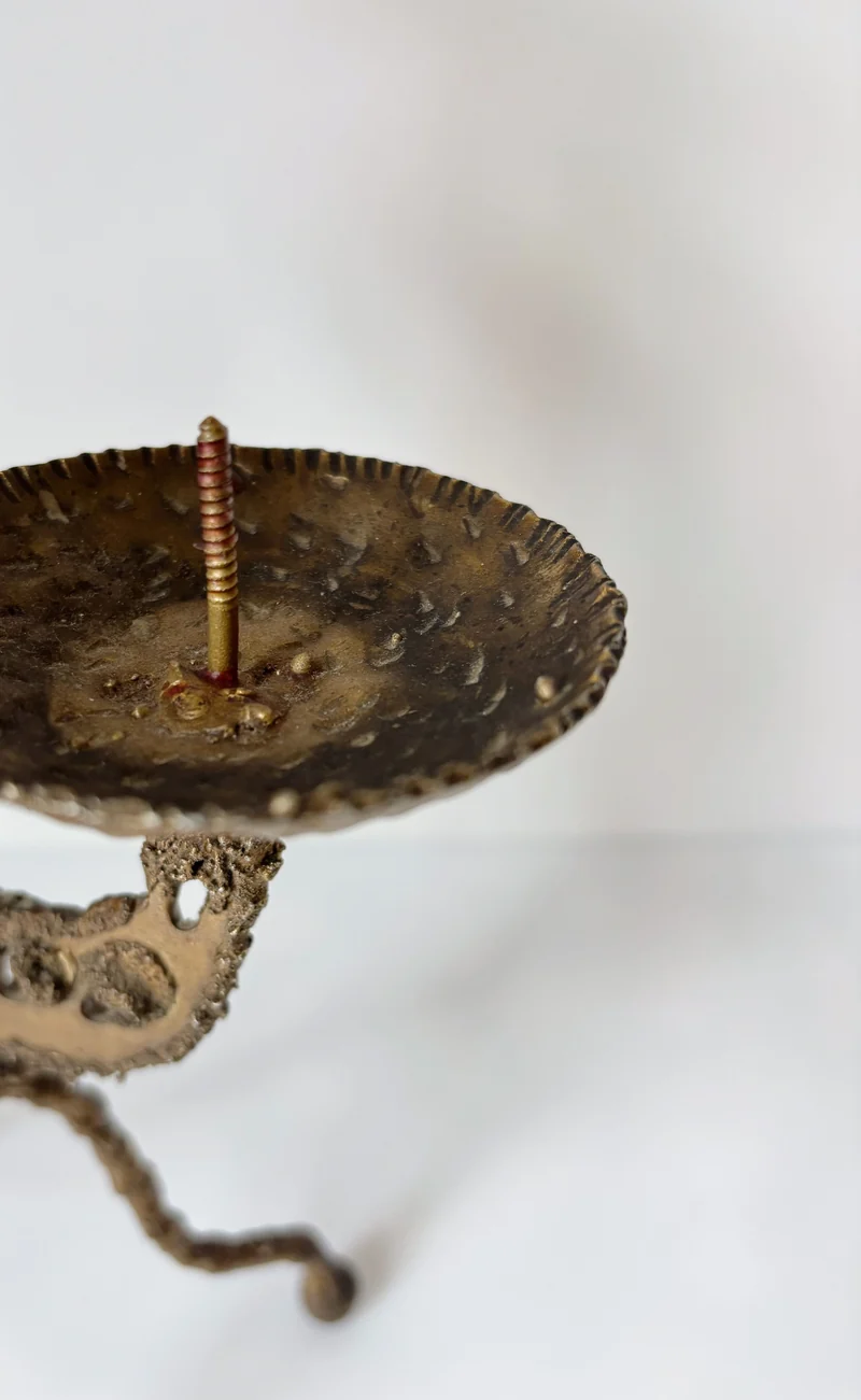 Torched Metal 3 arm Artisan Candleholder, Brutalist Poland