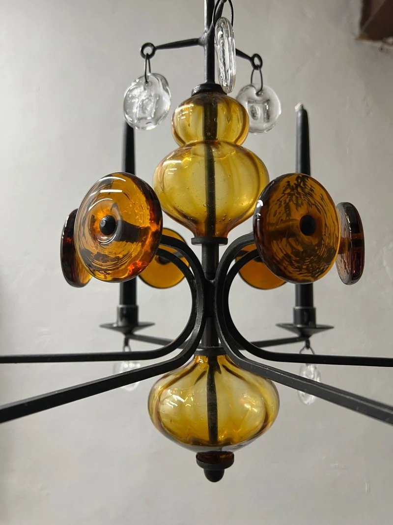 Art Glass Chandelier by Erik Höglund for Boda, 1970s