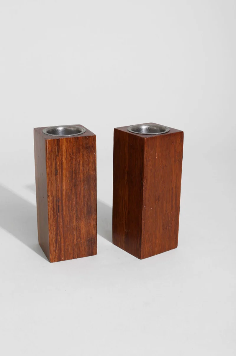 Wood Block Candleholder Set