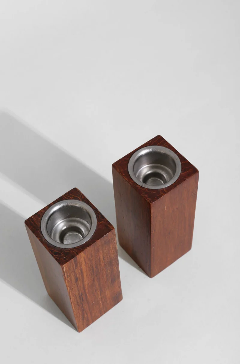Wood Block Candleholder Set