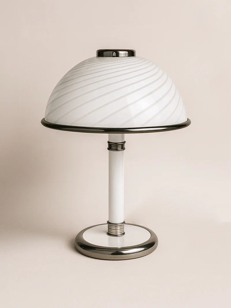 Vintage Murano Swirl Mushroom Table Lamp by F Fabbian for Mazzega 1980s