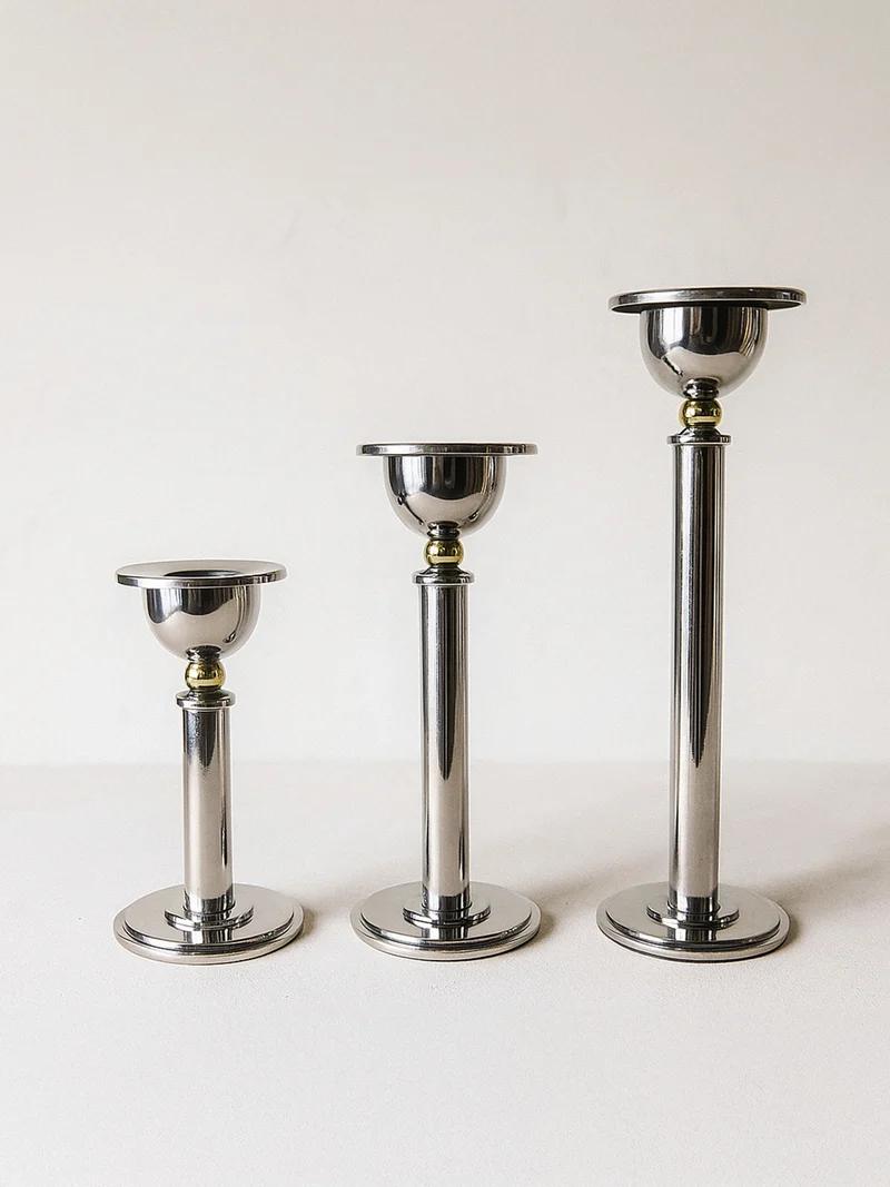 Postmodern Silver Candle Holders 80s