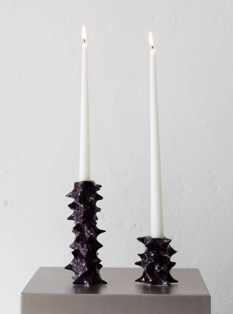 Pair of ceramic candle holders chocolate