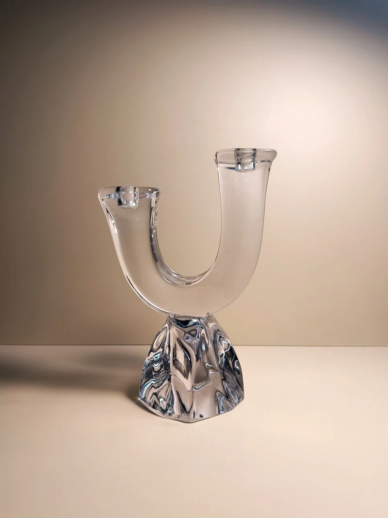 Solid Crystal Glass Brutalist Candelabra by Daum 1950s