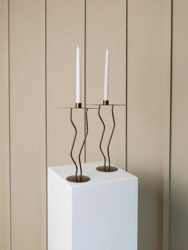 Two Metal Candlesticks Memphis Style