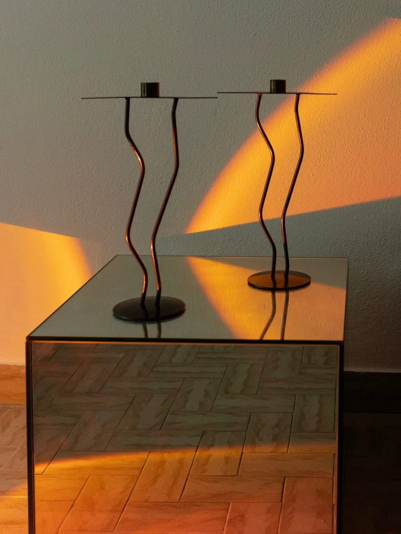 Two Metal Candlesticks Memphis Style