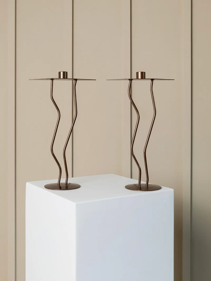 Two Metal Candlesticks Memphis Style