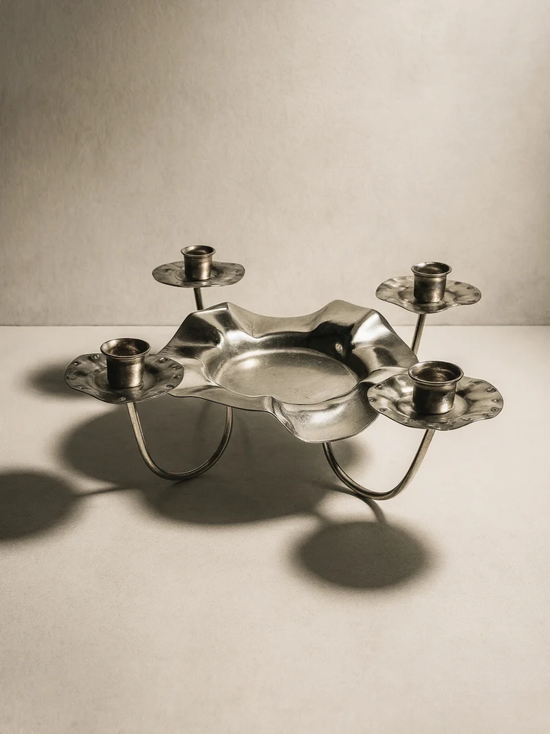Silver Metal 1960s Candleholder
