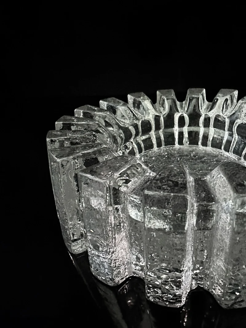 1970s Crystal Glass Brutalist Ashtray