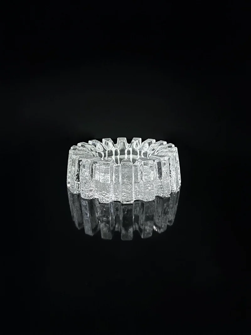 1970s Crystal Glass Brutalist Ashtray