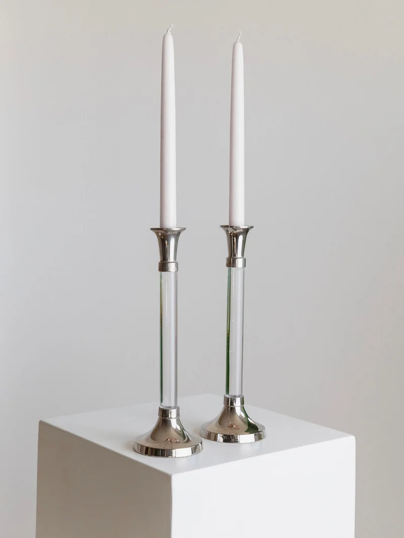 2 Vintage Candlesticks acrylic glass and chrome 1970s