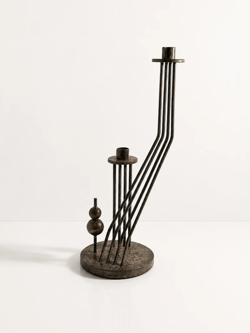 Large Brutalist Sculptural Metal Candlestick - 1960s