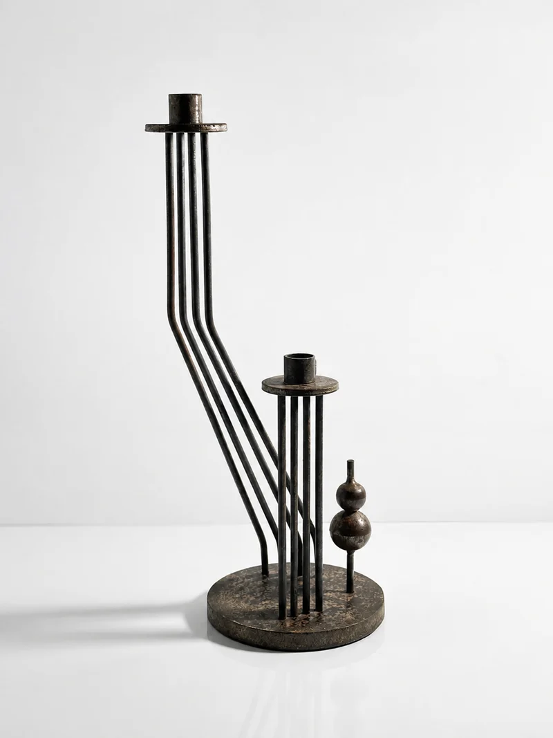 Large Brutalist Sculptural Metal Candlestick - 1960s