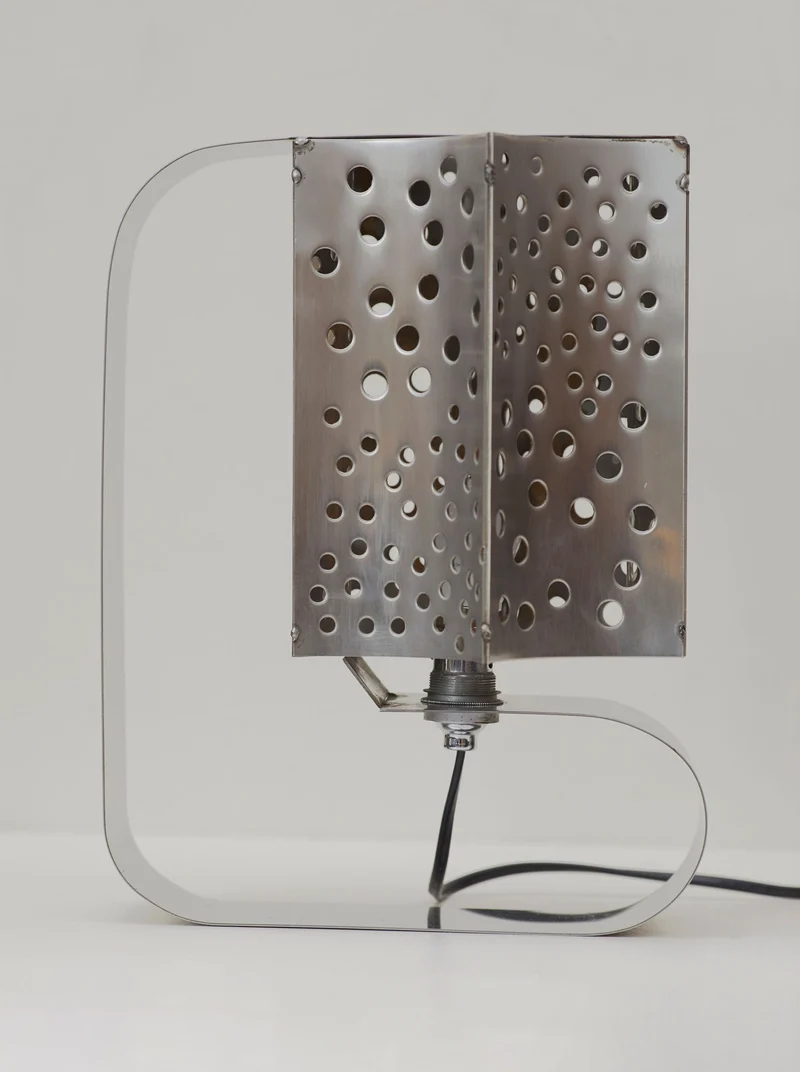 One of a Kind French Artisanal Stainless Steel Table Lamp Vintage Circa 1970