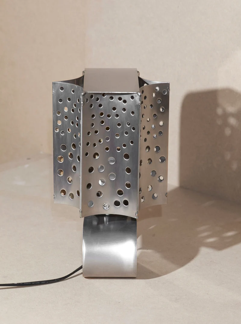 One of a Kind French Artisanal Stainless Steel Table Lamp Vintage Circa 1970
