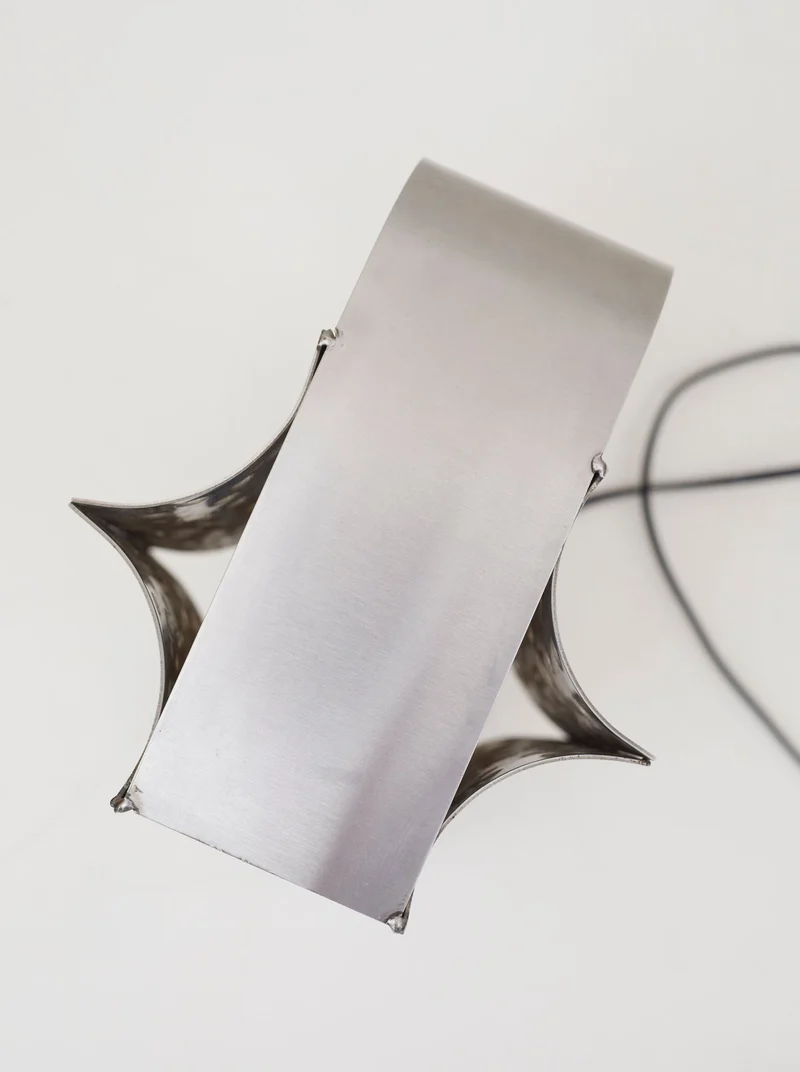 One of a Kind French Artisanal Stainless Steel Table Lamp Vintage Circa 1970
