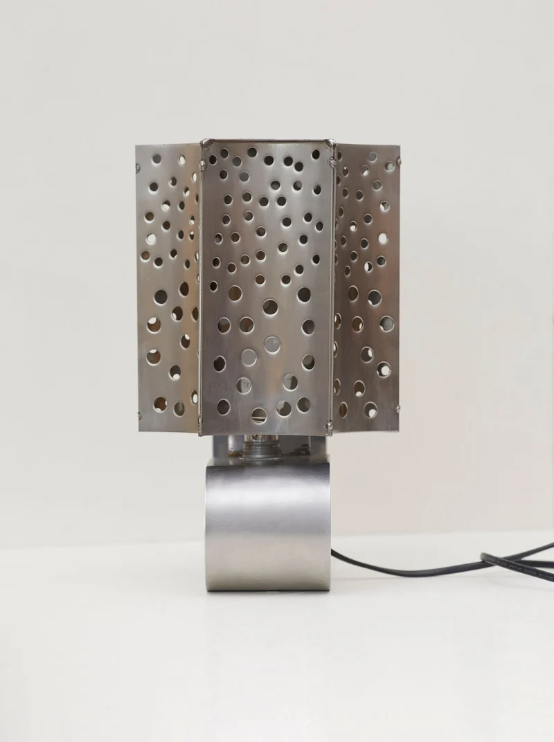 One of a Kind French Artisanal Stainless Steel Table Lamp Vintage Circa 1970
