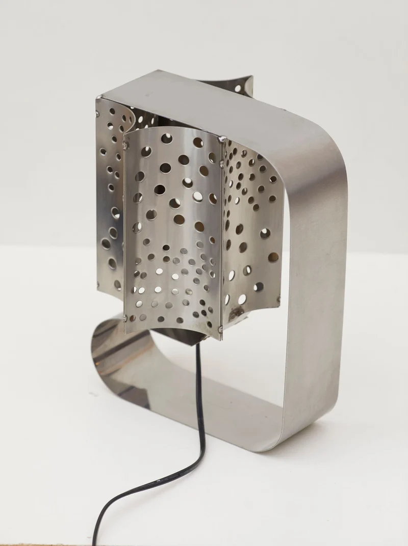 One of a Kind French Artisanal Stainless Steel Table Lamp Vintage Circa 1970